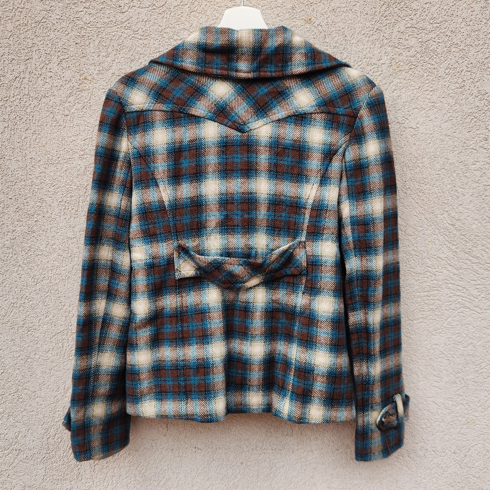 STETSON Women's Pea Coat Medium Plaid Blue Wool Blend Lined Outdoors - Picture 4 of 10